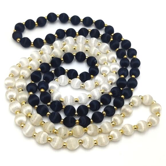 Vintage Black & White Silk Bead Necklaces ( set of 2 ) - Picture 1 of 8